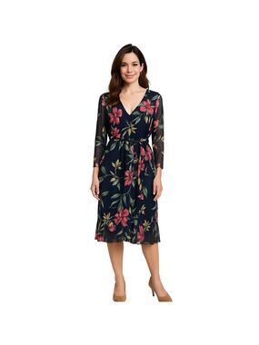 KATE and LILY Faux Wrap Floral V-Neck Dress Sz 4